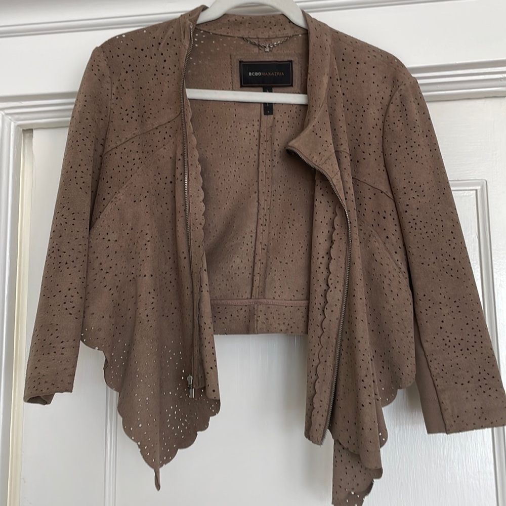 BCBG Max Azria Cropped Lasercut Microsuede Jacket